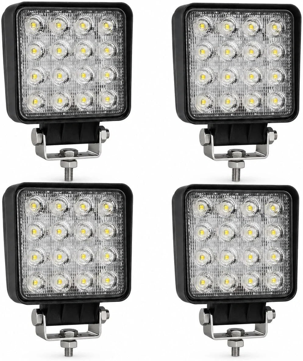 4x LED-Arbeitsscheinwerfer 12V für Traktoren – quadratischer 48W-Arbeitsscheinwerfer, 3300 Lumen, Flutlicht-/Spot-Kombi – 12V 24V für Bagger, Gabelstapler, Mähdrescher und Lkw, 6000K, IP67, ECE R10