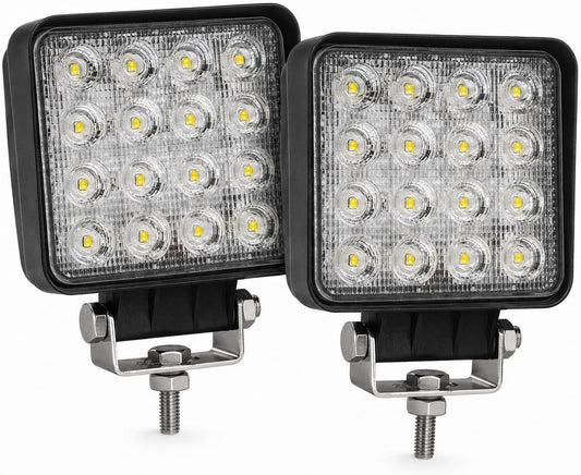 2x Work Light LED 12V Tractor - 48W Square Work Light 3300 Lumen Flood Spot Combi - 12V 24V for Excavator Forklift Combine Harvester Truck, 6000K, IP67, ECE R10