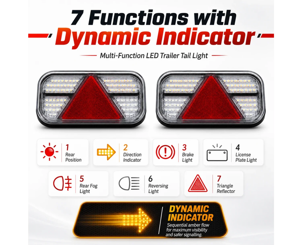 Wireless Magnetic LED Trailer Lights with Triangle Reflectors – Rechargeable Tail Light Kit - LG584