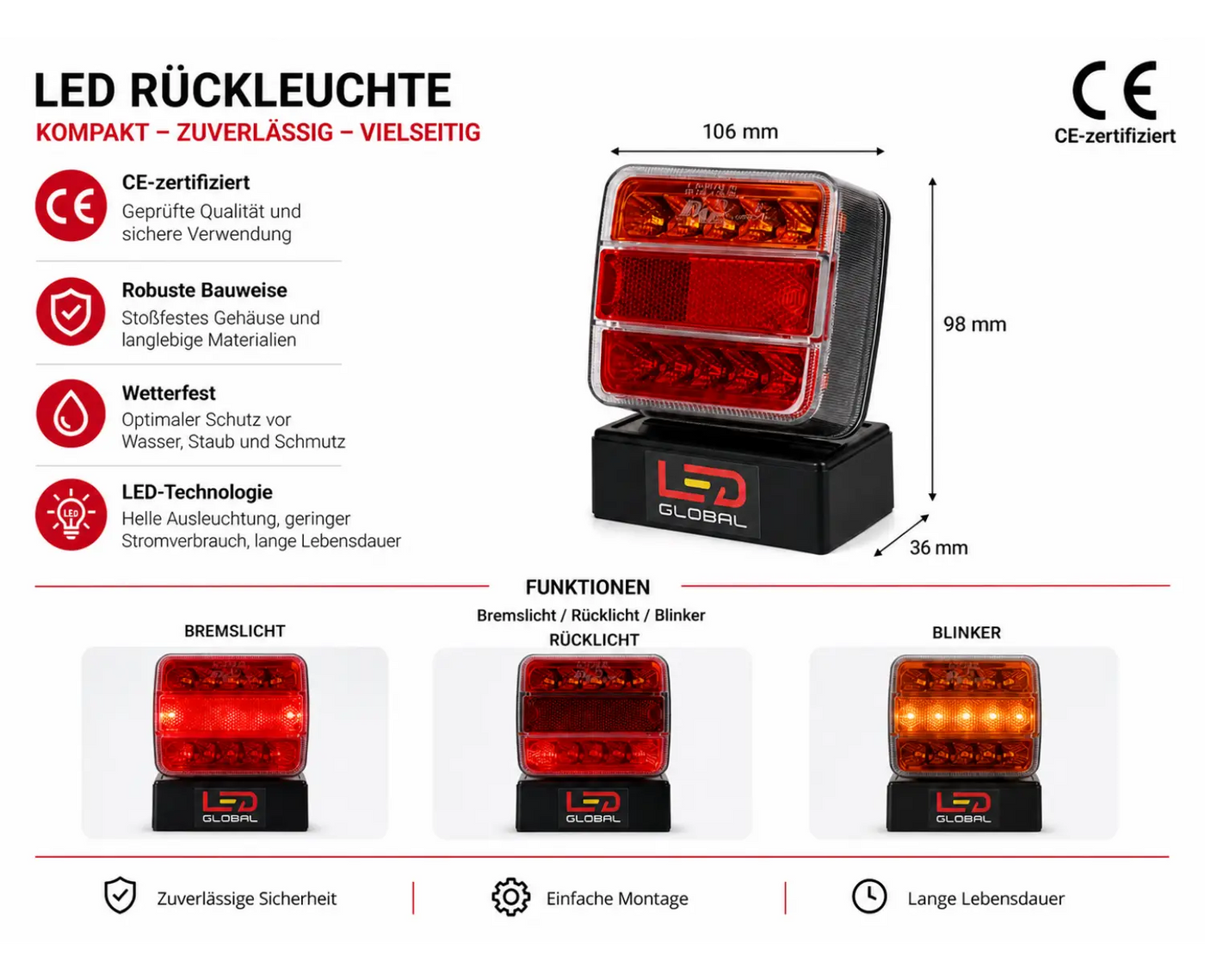 LED Tail Light Square Combination - Pair - LG529