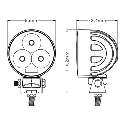 LG849 LED round work light rear view